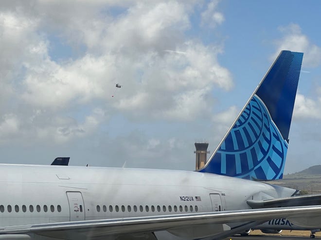 The United Airlines plane flown by Captain Vince Eckelkamp out of Maui.