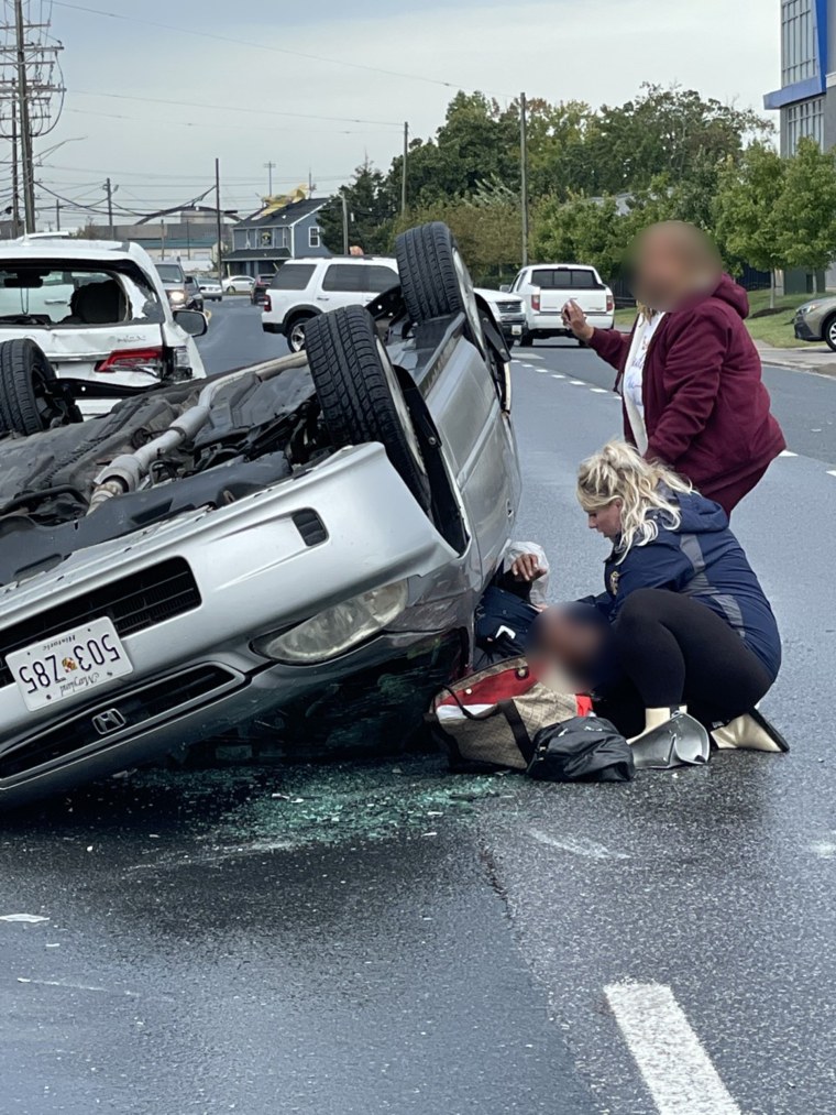 Firefighter Megan Warfield was nine months pregnant when she was involved in a multicar accident. She put her safety aside to help others. 